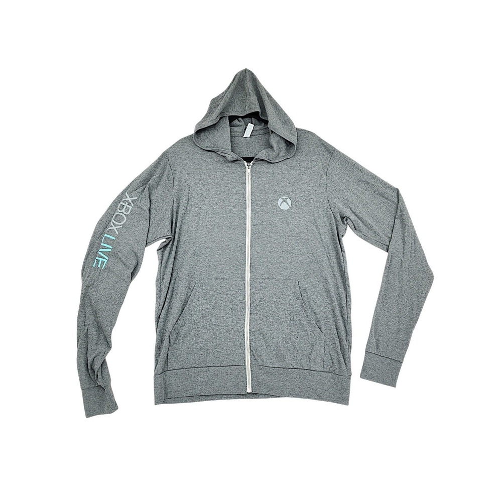 Xbox Live Hoodie XL Mens Gray Full Zip Graphic Gaming Microsoft Sweatshirt Gamer